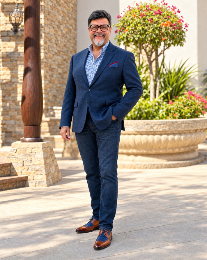 Aseem Gupta standing outdoors in a blue jacket